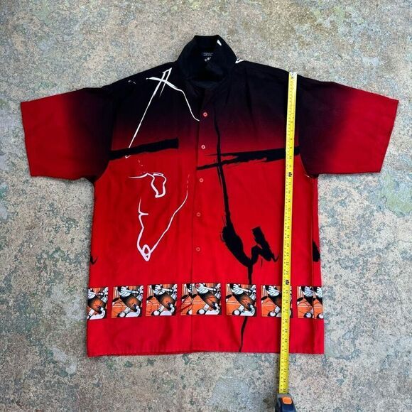 Koman Sport Anime Theme Button Up Y2K Shirt - Picture 1 of 5